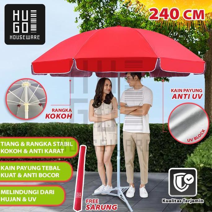 HUGO Payung Jualan 240 CM Payung Tenda Taman Pantai Cafe Bazar Lapak dengan Sarung