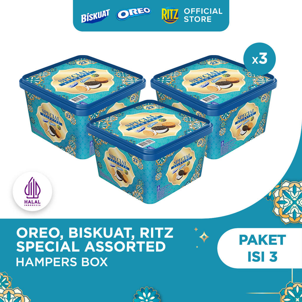 3 Box Oreo, Biskuat, Ritz Special Assorted (Paket isi 9), Hampers Lebaran Parsel Gift Box untuk Oran