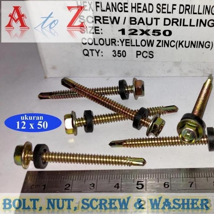 (HM) baut Baja ringan 12 x 50 mm/atap/sds/taso/seng/roofing/driling 12 x 50