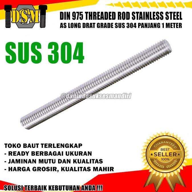 (HM) SS 304 / As Drat Stainless M16 / Long Drat 16 MM / Thread Rod M16x1 Meter SUS Steel