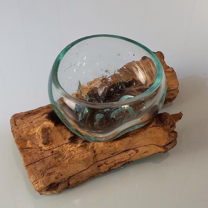 LEOLLE BALI VAS KACA TIUP BALI POT TANAMAN AIR AQUASCAPE ESTETIK KAYU GAMAL | VAS BUNGA KACA UNIK DE