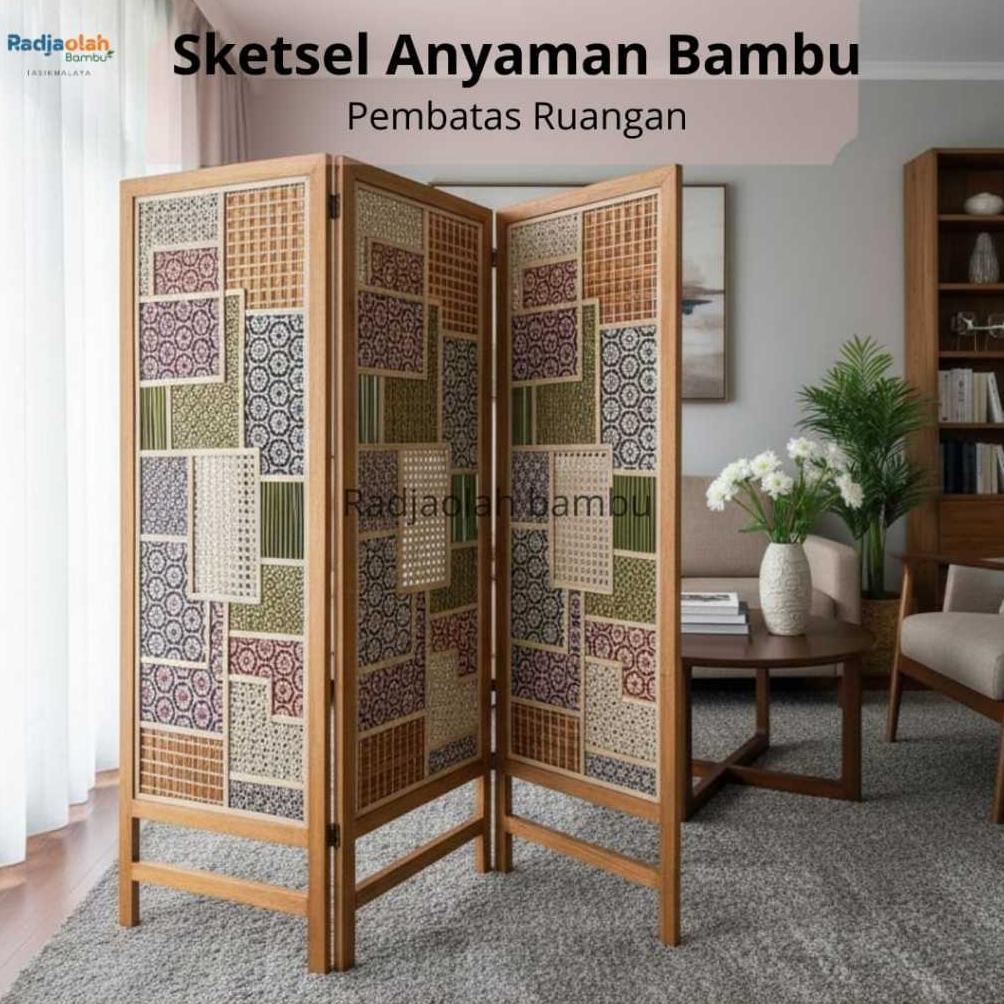 (FREE PACKING KAYU) Sketsel Pembatas Ruangan / Pembatas RuangaN - Partisi Ruangan ANYAMAN BAMBU(SAT-
