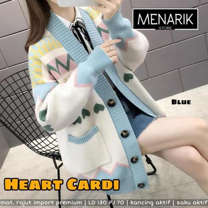 Jumbo / Heart Cardigan / Outer Wanita Sweater Lengan Panjang / Rajut Halus Tebal / Ld 130 Pj 70