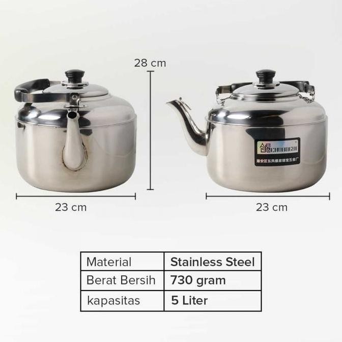 Teko Air Bunyi Stainless 5 Liter Ceret Kettle Ketel Pemanas Air