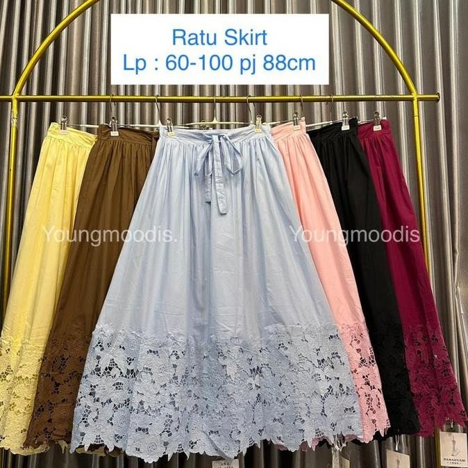 Youngmoodis Mikaila Rok Panjang Katun Mix Brokat Bahan Premium Import