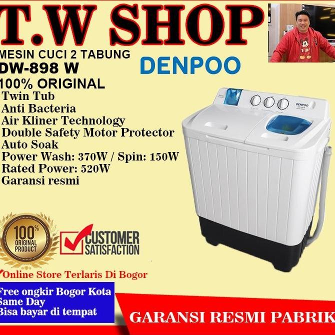 Promo DENPOO Mesin Cuci 2 Tabung 8kg - DW 898 W COD