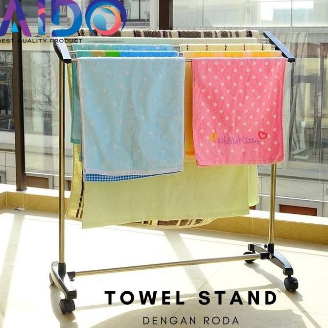 Promo Trolley Bathroom Metal Towel Rack Dengan Roda Stand With Wheels, Small Freestanding 5-Bar Hand