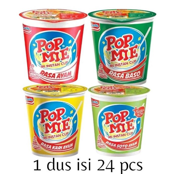 1 dus Pop Mie Cup @75gr isi 24 pcs rasa ayam baso soto kari Makanan Instan indomie bpom indonesia mi