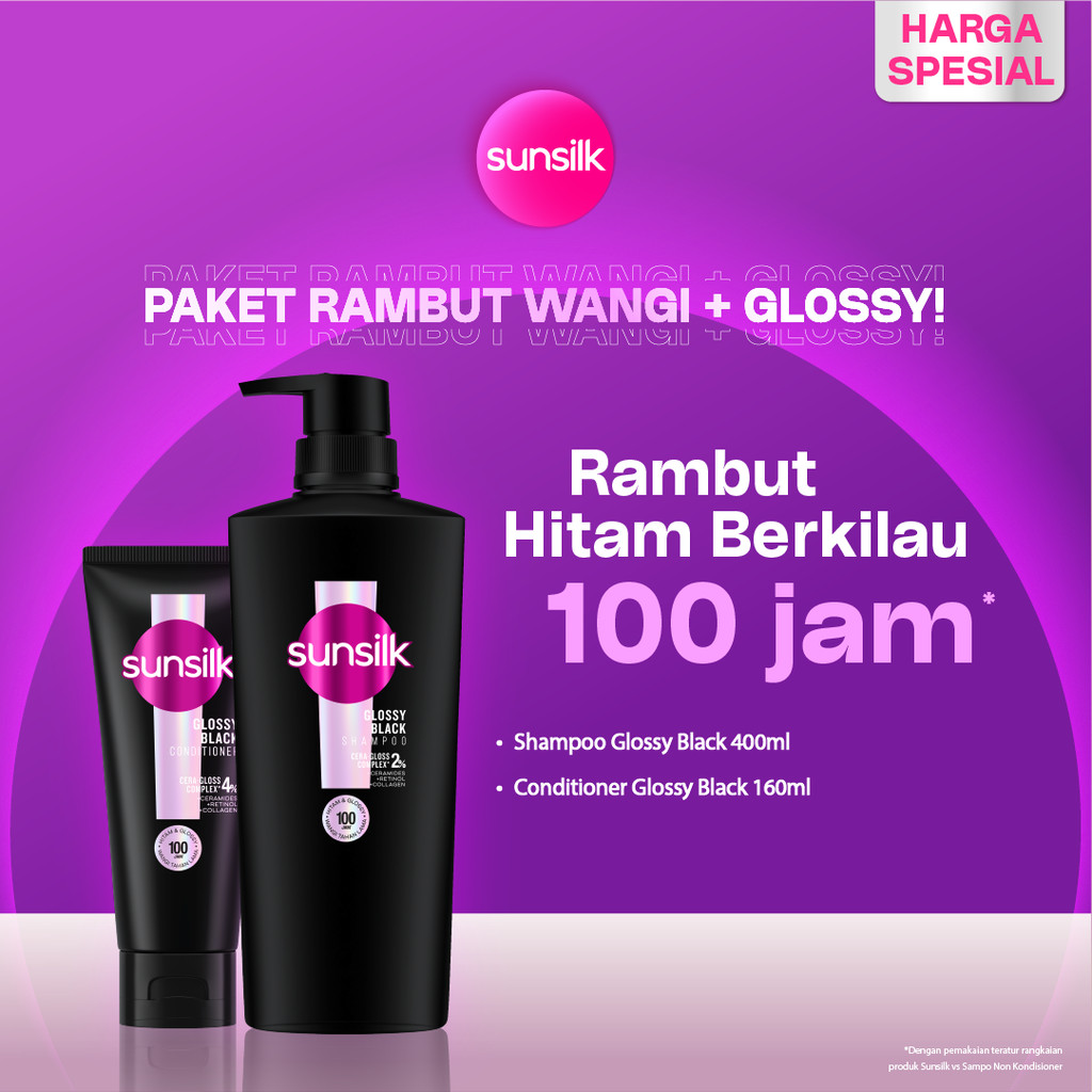 [PAKET RAMBUT WANGI + GLOSSY] Sunsilk Shampoo Glossy Black 400ml + Sunsilk Conditioner Glossy Black 
