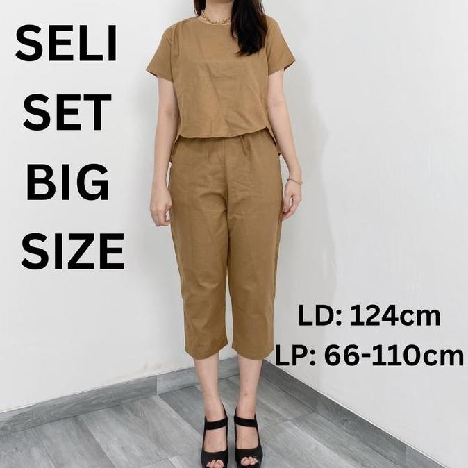 Promo Seli One Set Big Size Setelan Super Jumbo Wanita Linen Panjang Besar Cod