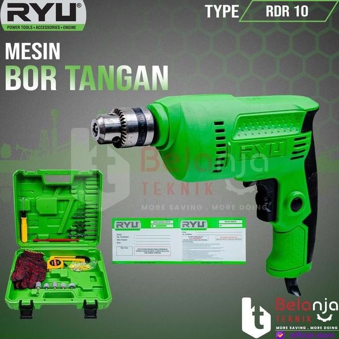 CAVERLY- Tekiro RYU Mesin Bor Tangan RDR 10 10mm RDR10 10mm 370W 3000rpm dengan Kit Mata Bor Besi & 