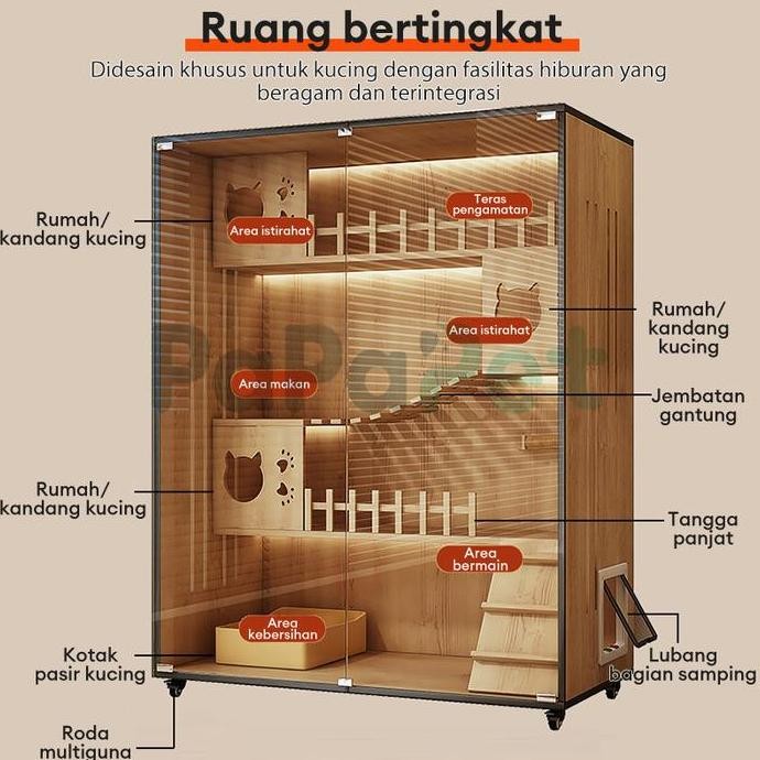 LEIRI- PaPaPet Cat Rumah Villa Cat Tower Premium Rumah Kucing Cat Condo Mainan Rumah Kucing Cat Ruma