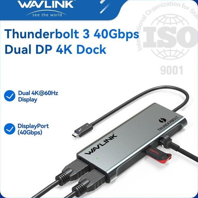 BECQUEREL- Stasiun Docking Monitor Dual 4K Wavlink Thunderbolt 3 untuk Laptop Mac