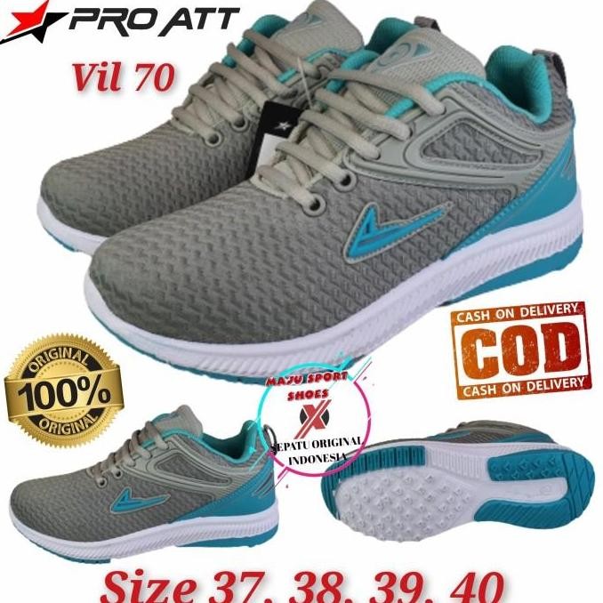 Pro Att Vil 70 - Sepatu Pro Att Wanita Ori - Sepatu Sneaker Olahraga - Abu Hijau, 39 Karet Running O