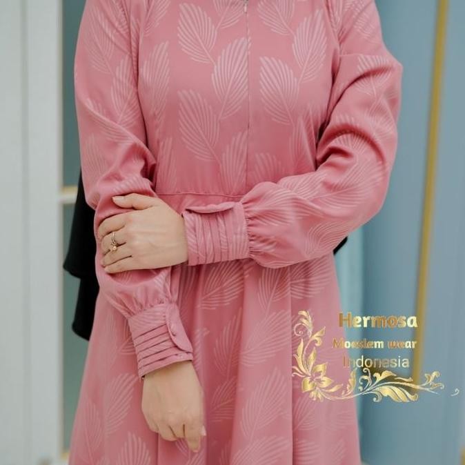 DF348>> gamis embos premium syari dusty pink Hermosa Original