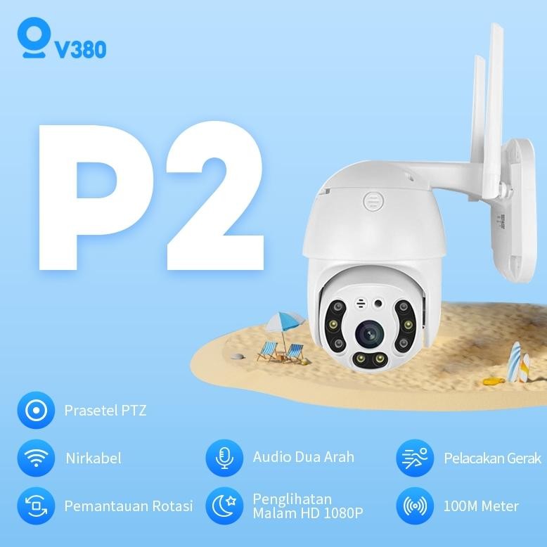 V380 P2 1080P WiFi Kamera IP Nirkabel CCTV Outdoor Tahan air Penglihatan Malam Video Alarm Keamanan 