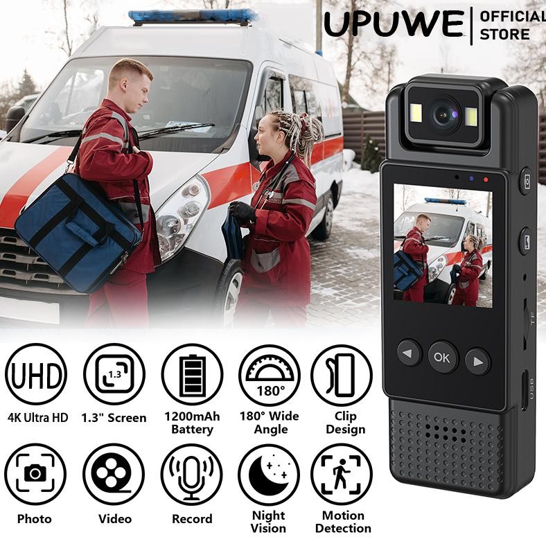 UPUWE L12 CCTV Mini WIFI Kamera Mini Camcorder 4K Ultra CCTV HD 180 Mini Body Cam wifi untuk Polisi 