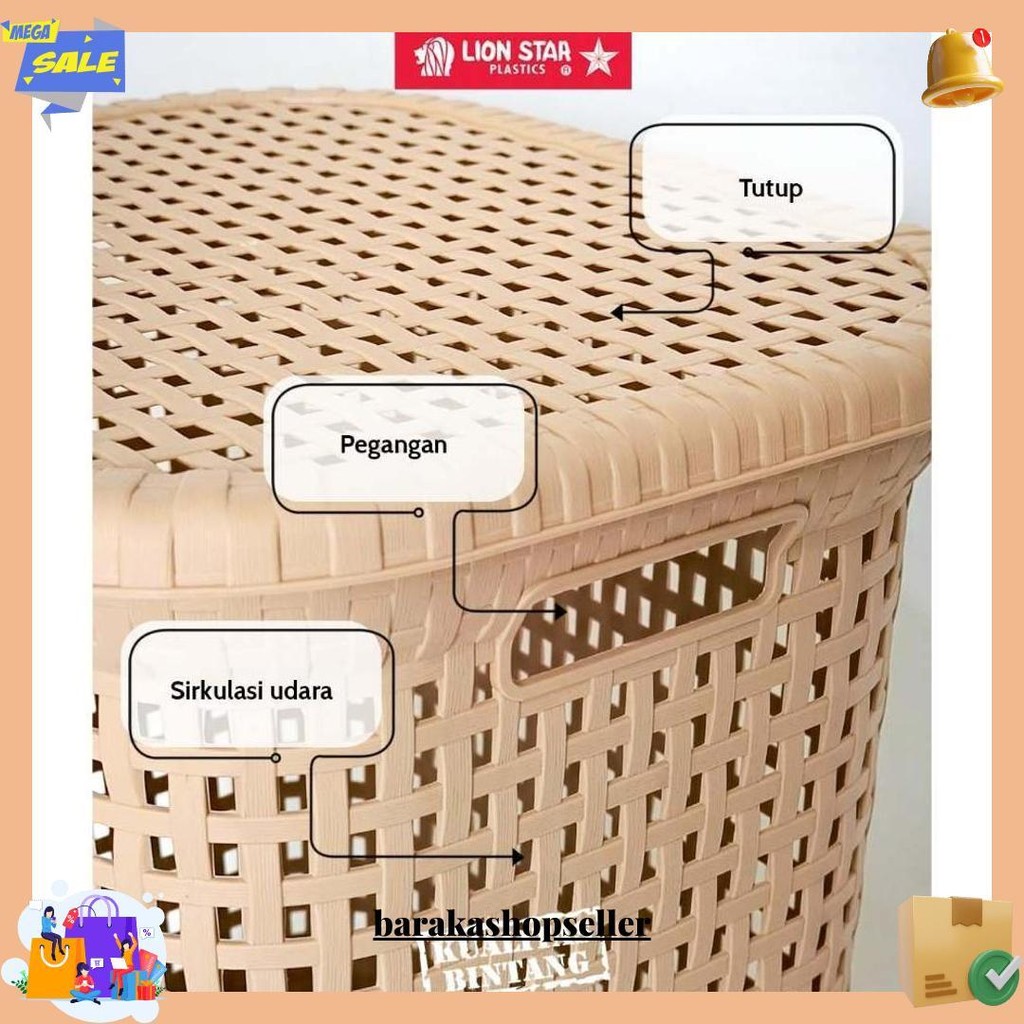 Keranjang Baju Pakaian Vanesa Laundry Box Medium - Large Lion Star Keranjang Baju Plastik Cod