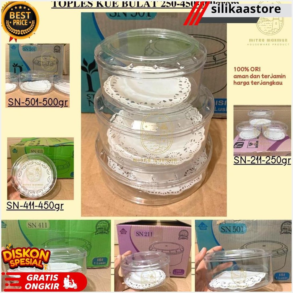 Sale!! Toples Kue Nuai 250-450-500 Gram Toples Nuai Sn 211 411 501 Model Bulat Toples Lebaran Terlar