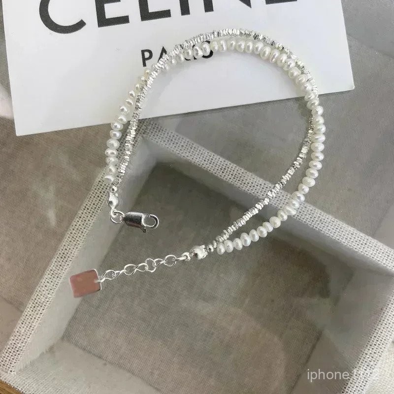925 Gelang Perak Sterling Gelang Mutiara Lapisan Ganda untuk Wanita Gadis Desain Mewah Vintage Perhi
