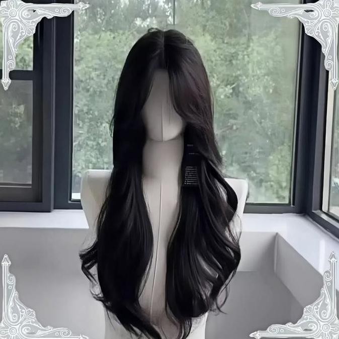 Wig wanita full wig korean style kepala layer wave wig rambut panjang curly 60cm wig labubu wig curl