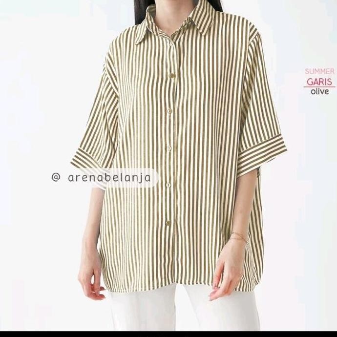 Jumbo Kemeja Oversize Katun Rayon Busui Motif Salur Ld 120