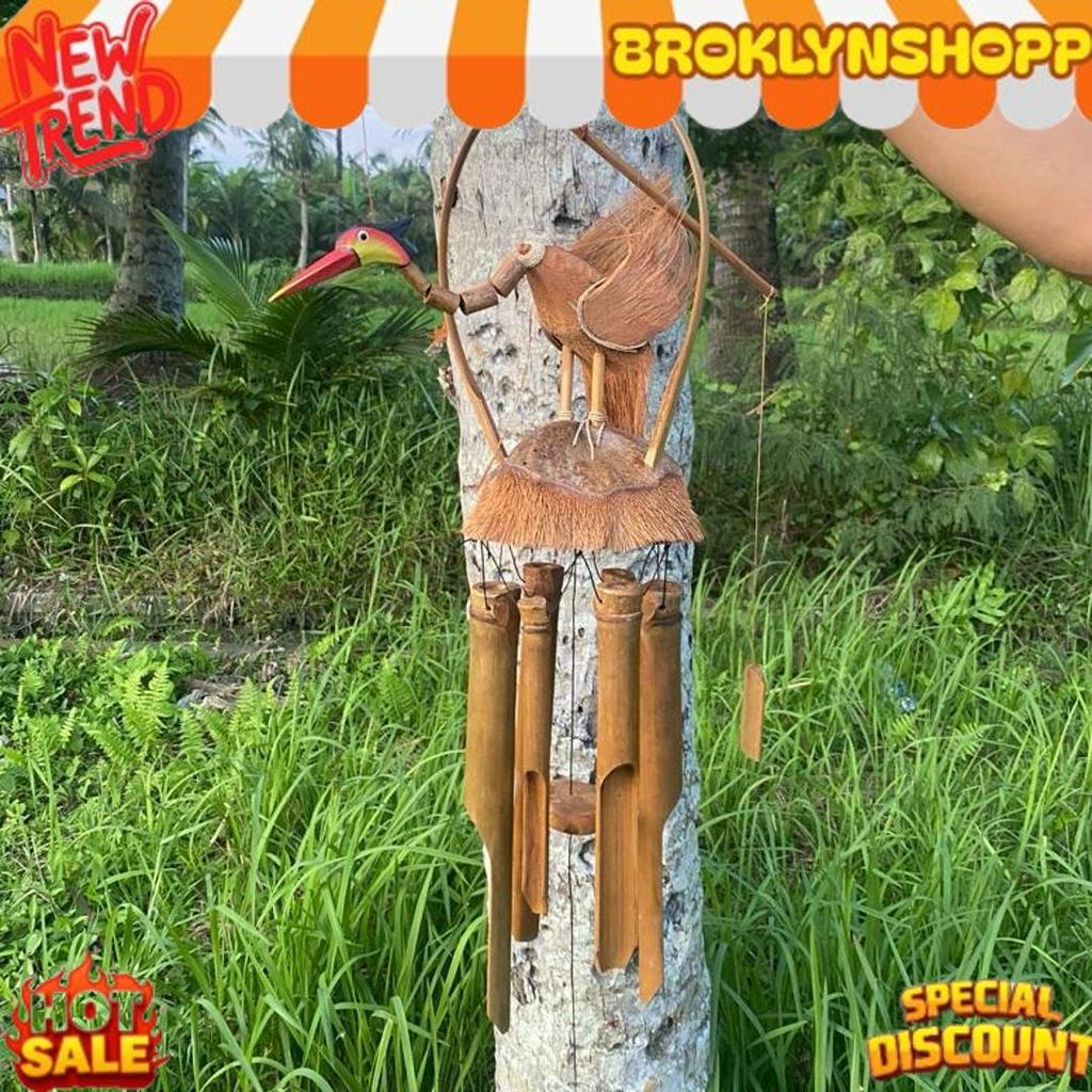 Termurah Lonceng Angin Bambu Motif Burung - Genta Angin Bambu - Gantungan Bambu - Lonceng Bambu - Lo