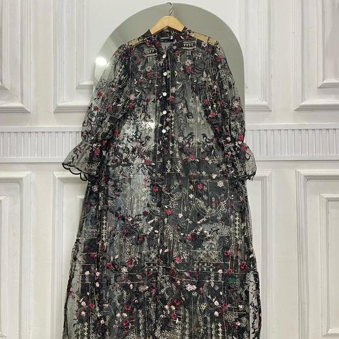 Gaia Outer Brukat Tile Sapto Multicolor Cardigan Muslim Hitam