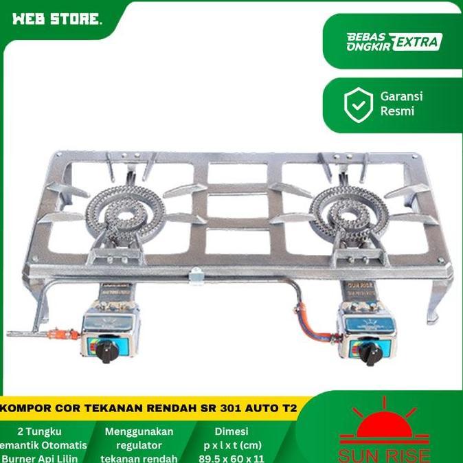 CORVUS Kompor Gas 2 Tungku + Panggangan Sunrise SR 201 Auto 2 Tap Kompor Cor