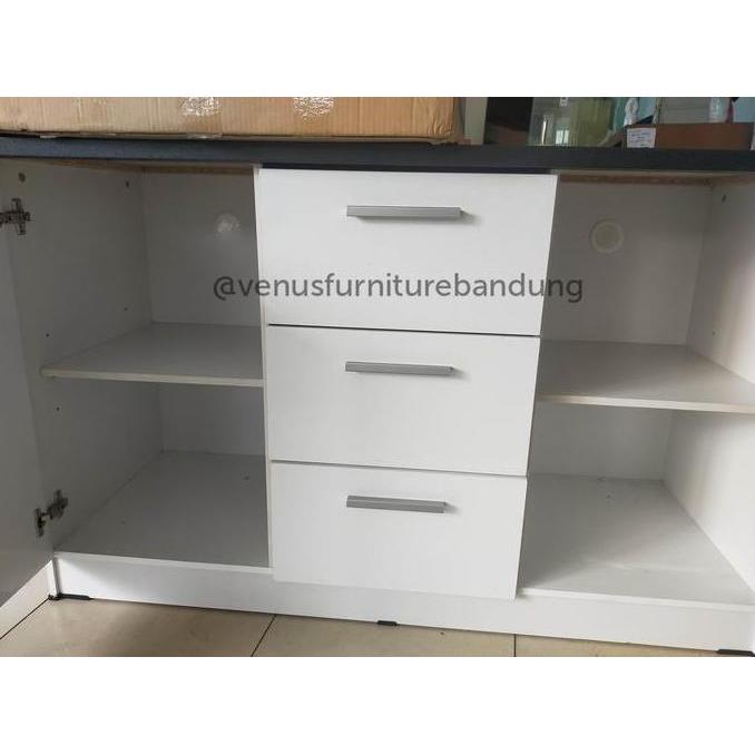 Kitchen set lemari dapur bawah putih 3 pintu minimalis kaca BANDUNG