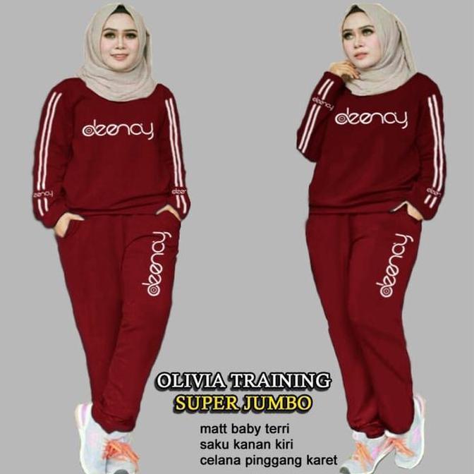 DF140 - Setelan Olahraga Wanita Hijab Marimar Olivia M L XL XXL 3XL Training Baju Celana Kaos Muslim