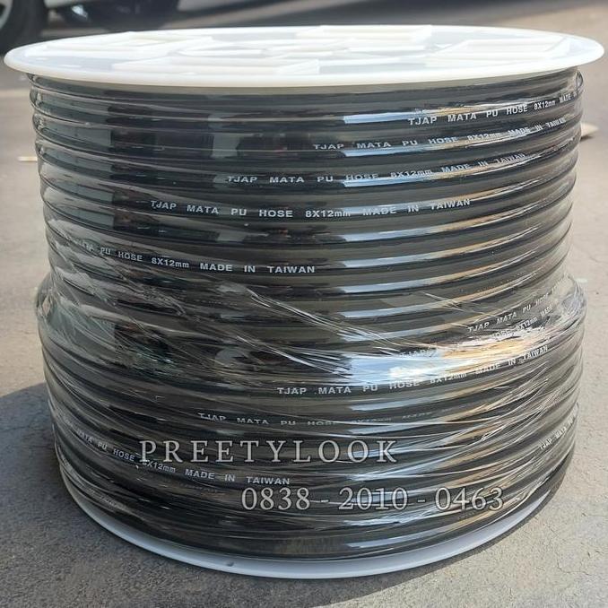 RORONOA Hose PU / Selang Kompressor 12 x 8 Mm x 100 Meter Tjap Mata Selang PU Roll Hitam