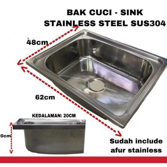 Bak Cuci Piring Stainless Tebal Dalam Kotak + Afur / BCP Kitchen Sink