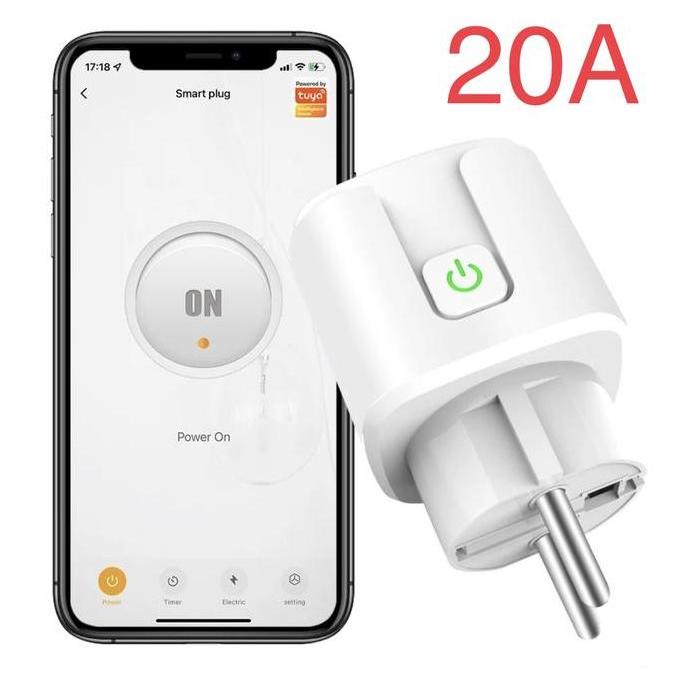 MI-GUSTASTU SMATRUL Stop Kontak Timer 20A Tuya WiFi Smart Socket Plug Wireless Remote Voice Control 