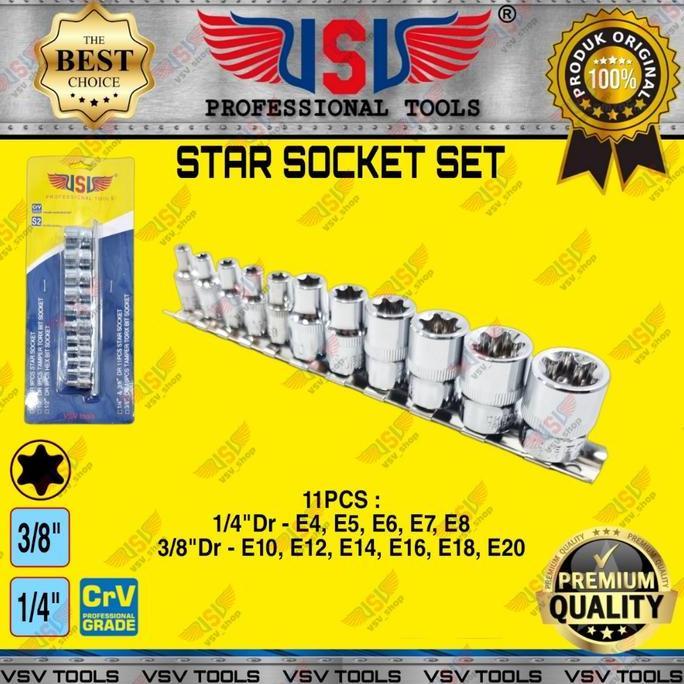 TQ536 Kunci Sok Bintang Set 11pcs E4-E20 kunci Bintang Sock VSV Star