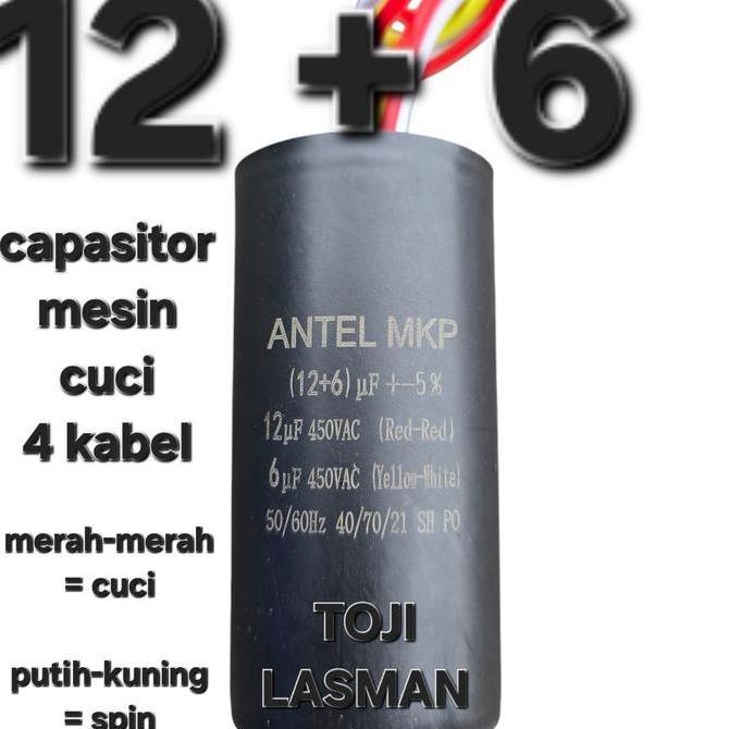 ( 12 + 6 )   Capasitor Kapasitor Starting Elko Elco Mesin Cuci Wash Spin 12Uf+6Uf 12 6 Uf Mikro Micr