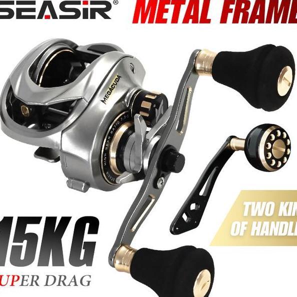 Seasir Megacuda Reel Pancing Casting Umpan Rangka Aluminium Logam Kirikanan Sisi Karbon Gagang Ganda