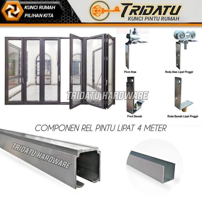 Rel pintu lipat aluminium lengkap 4-6 daun pintu Rel gantung 4 meter