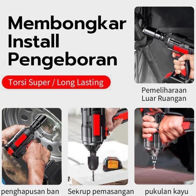 NUNNALLY- Bor impek pembuka baut motor Cordless Impact Wrench high torsi Brushless impact Baterai 98