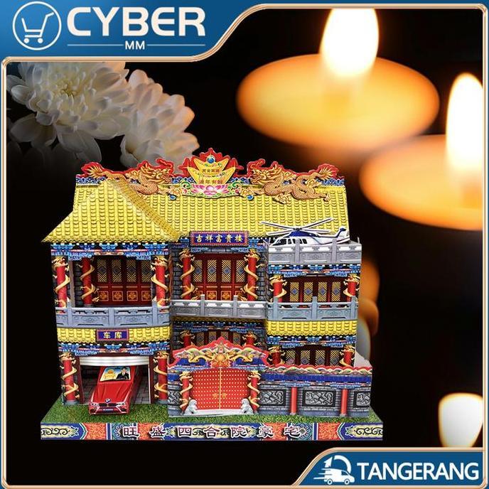 WISZCA- 35*28*18CM Rumah Kertas Cengbeng Cheng Beng Kertas Rumah Kertas Sembahyang Leluhur Rumah Ker