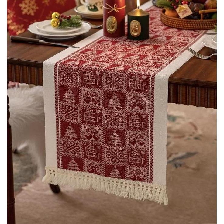 Table Runner Raya Merah | Taplak Meja Natal Estetik Alas Meja Makan & Dekorasi Ruang Tamu SAML