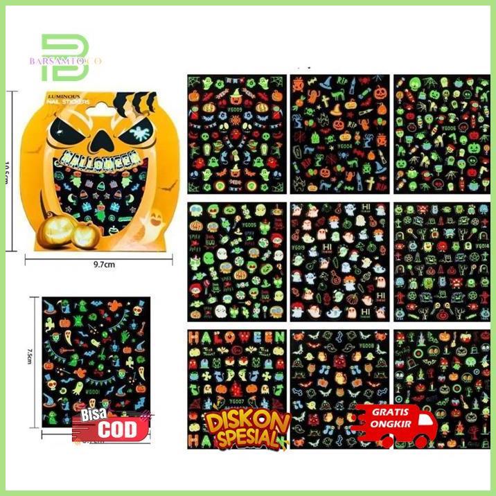 yl-24 Hot Sale fh-46 halloween theme nail art sticker kuku glow in the dark Termurah Sale Original