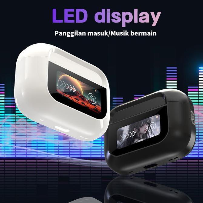 StudioTech Pro 3 BLACK EDITION Smart Screen ANC TWS Earphone Headset Bluetooth V5.4 Bass dengan LED 