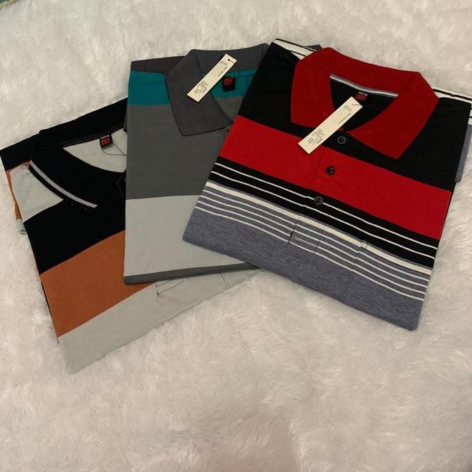 DV140 - PAKET 3PCS //kaos kerah salur pria dewasa//baju garis garis//kaos salur bapak bapak//kaos di