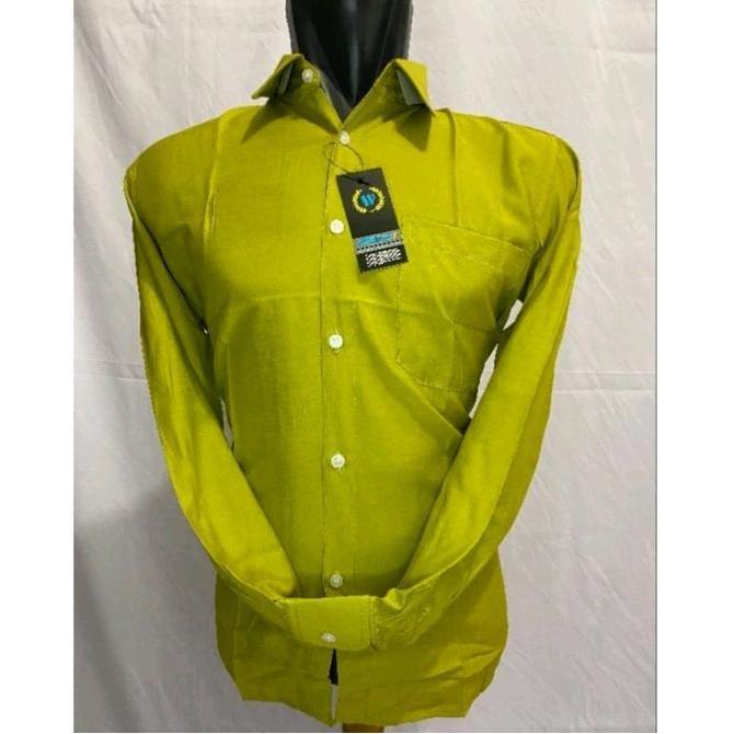 DB3>> Kemeja Pria Formal Reguler fit Polos Lengan Panjang Warna Lemon /Olive