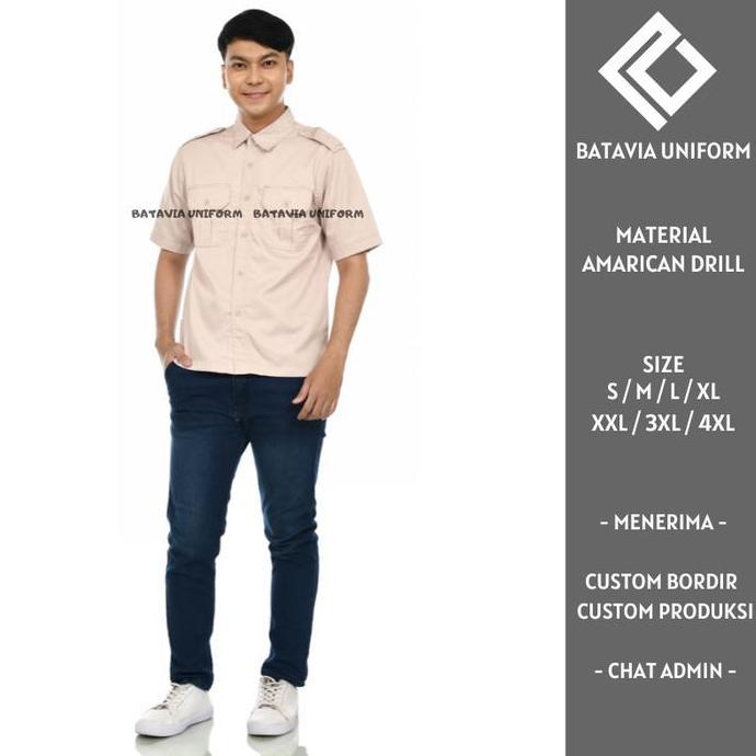 DB109 }} Baju Kemeja PDL Lapangan Tactical Lengan Pendek Custom Bordir Cream