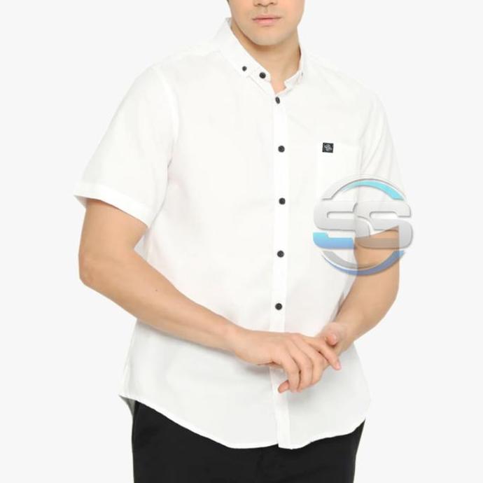 DY100 - Baju Hem Pria Dewasa Polos Pendek Hijau Tua Premium Distro SlimFit Kain Katun Oxford Poplin 