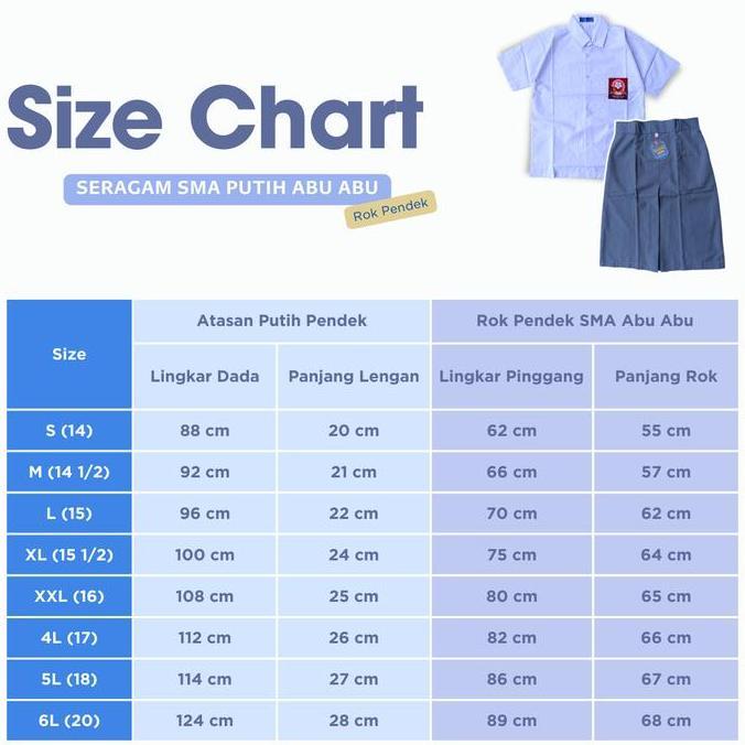 Stelan Seragam SMA Putri / Seragam SMA Pendek Putri / Seragam putih Abu Abu Pendek