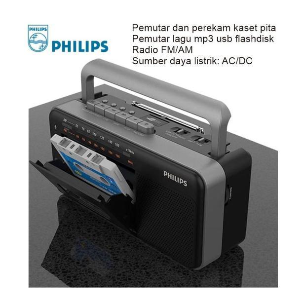 Pemutar Kaset Pita Philips TAR3568 Kaset Recorder - Radio FM/AM - Pemutar Lagu MP3 USB - Philips TAR