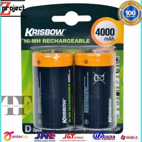 KRISBOW baterai rechargeable size D 4000Mah 2 pcs baterai charger